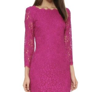 Diane Von Furstenberg Fuchsia Celebrity Zaria Lace 3/4Sleeve Dress